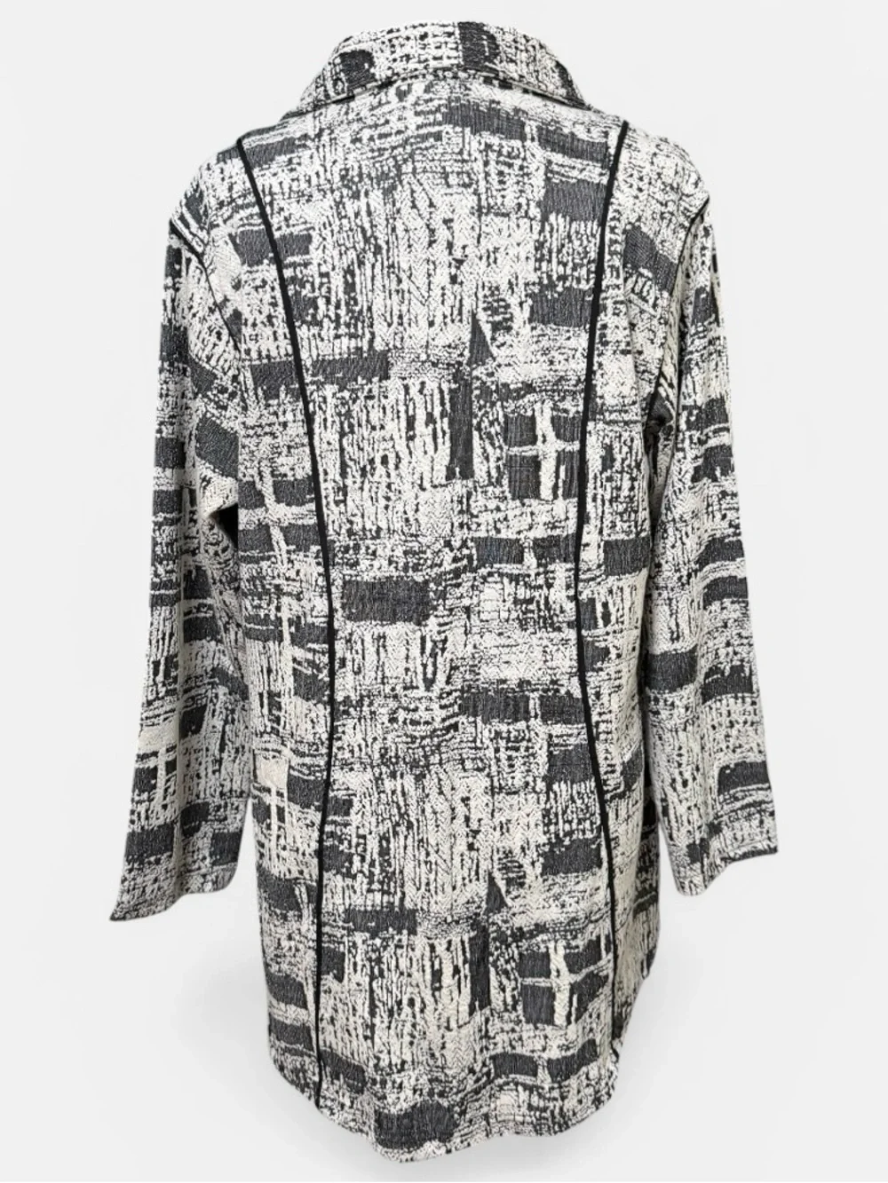 Paper Lace Lagenlook Jacket Top Abstract Black White Button Front Large Artwear